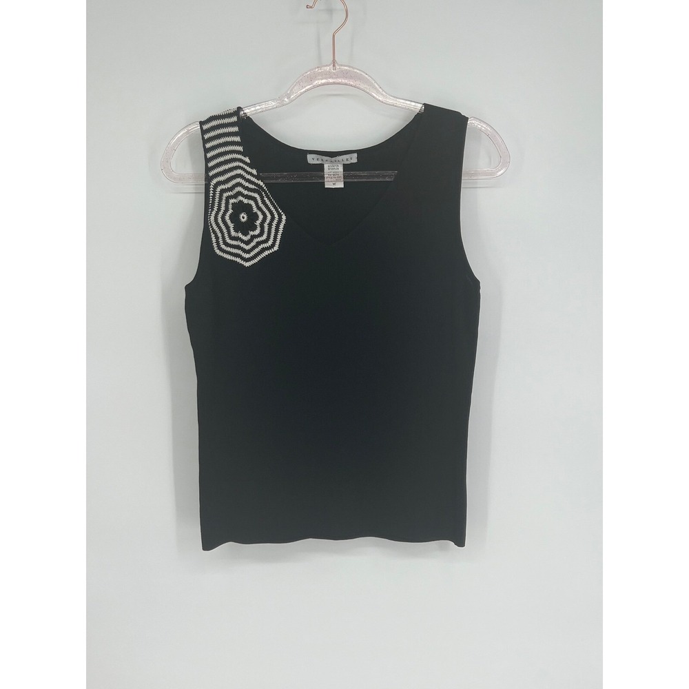 Versailles Knit Tank Top Sleeveless Embellished Black Casual Top Size M
